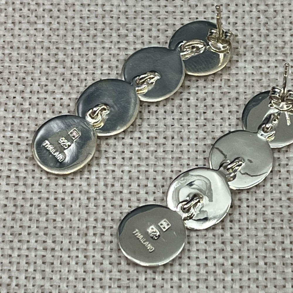 Vintage Brushed Satin Disc Sterling Silver 925 Dangle Stud Earrings - Picture 4 of 16